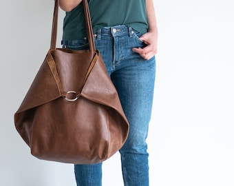 Dark BROWN OVERSIZE SHOPPER Bag - Big Shoulder Bag - Large Leather Tote Bag - Travel Bag - Shopping Bag - Oversized Tote - Everyday Purse