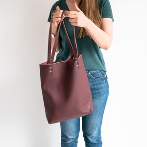 Burgundy LEATHER TOTE Bag - Red Leather Purse - Natural Leather Book Bag - Womens Tote bag - Leather Handbag - Tote Bag - Simple Bag image 7