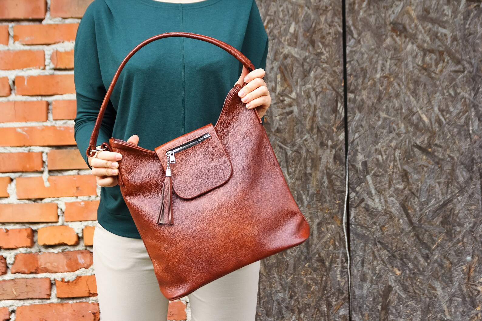 Cognac BROWN SHOULDER BAG Large Crossbody Bag Everyday Brown Etsy