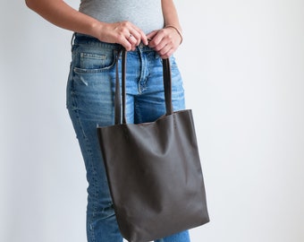 BORSA TOTE IN PELLE - Borsa in pelle marrone - Borsa da libro in pelle naturale - Borsa tote donna - Borsa a mano in pelle - Tote Bag - Borsa a tracolla semplice