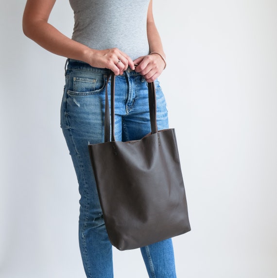 LEATHER TOTE Bag BROWN Leather Purse Natural Leather Book - Etsy