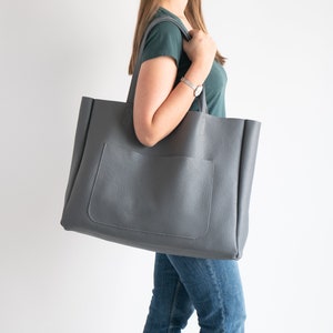 GRAY OVERSIZE Leather TOTE Bag, Shopping Bag, Leather Purse, Big Shoulder Bag, Leather Bag, Everyday Tote, Extra Large Tote, Gray Bag