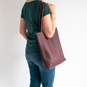 Burgundy LEATHER TOTE Bag - Red Leather Purse - Natural Leather Book Bag - Womens Tote bag - Leather Handbag - Tote Bag - Simple Bag image 5
