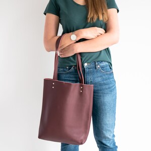 Burgundy LEATHER TOTE Bag - Red Leather Purse - Natural Leather Book Bag - Womens Tote bag - Leather Handbag - Tote Bag - Simple Bag image 10
