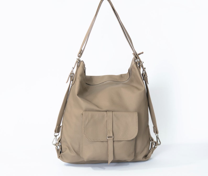 Lederrucksack, Lederrucksack, LederTasche, Laptop Rucksack, Leder Handtasche, Schultasche, Beige Lederrucksack Bild 7