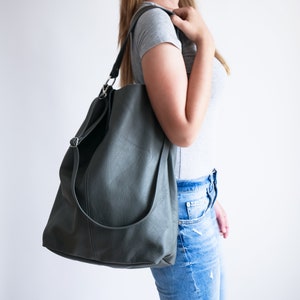 Oversize Shopper Bag, Gray Leather Tote, Leather Tote bag, Leather Bag, Dark Gray Tote Bag, Leather Book Bag, Womens Tote Bag, Big Purse