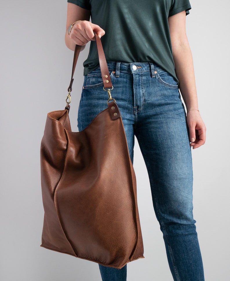 MADEWELL Brown Leather Oversized Shopper Hobo Bag