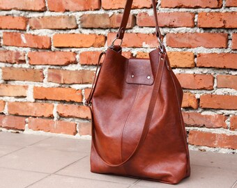 Cognac Brown OVERSIZE SHOPPER Bag - Big Shoulder Bag - XXL Tote Bag Woman - Large Crossbody Purse