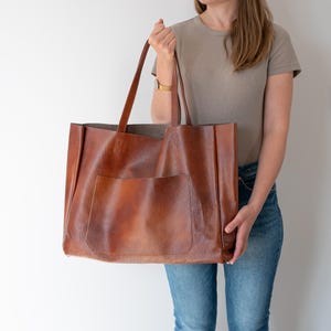 GROSSE Schultertasche, COGNAC Braun Oversize Ledertasche, große Ledertasche, Jeden Tag Leder Frauen Geldbörse, große Schultertasche, braune Handtasche