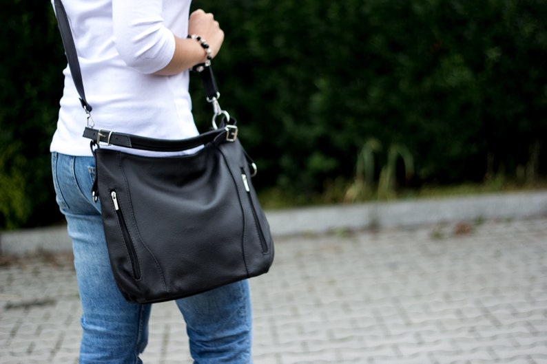Black LEATHER HOBO Bag - SHOULDER Bag - Crossbody Purse for Woman - Everyday Leather Handbag image 1