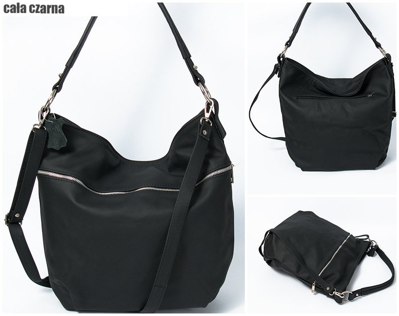Black LEATHER HOBO Bag Crossbody Bag Everyday Natural Leather Bag, Simple Slouchy Shoulder Bag image 8