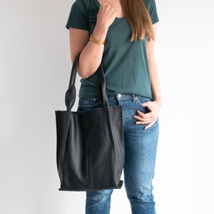 Leather Shopper Bag, Leather Tote Bag, Large Tote Bag, Large Handbag, Shoulder Bag, Leather Purse, Gift For Her, Black Leather Tote