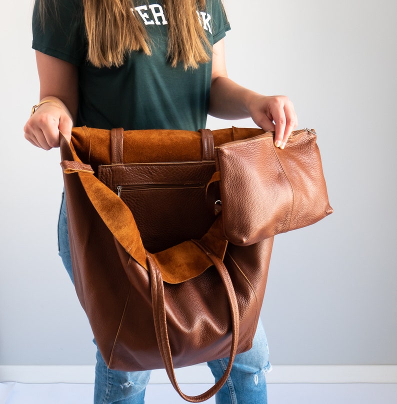 Large BROWN OVERSIZE Tote Bag Brown Leather SHOPPER Bag | Etsy