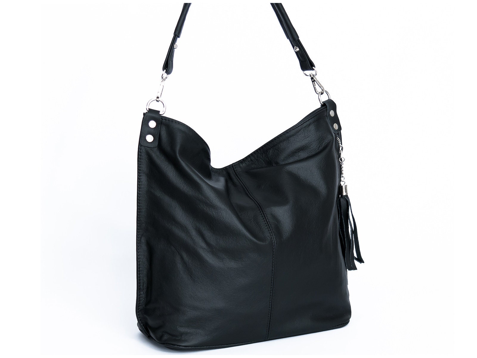 Leather Handbag Hobo With Fringe Black Leather Bag.. Etsy