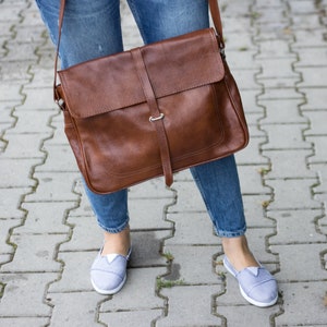 Leather Messenger Bag, Leather Briefcase Bag, Leather Bag, Shoulder Bag, Crossbody Leather Bag Leather Satchel, Cognac Brown Messenger zdjęcie 4