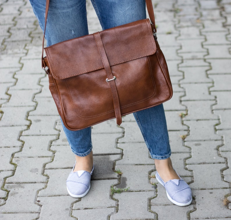 Leather Messenger Bag, Leather Briefcase Bag, Leather Bag, Shoulder Bag, Crossbody Leather Bag Leather Satchel, Cognac Brown Messenger zdjęcie 4