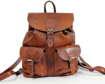 LEATHER BACKPACK - Brown Leather Rucksack - Large Backpack - Laptop Bag - Leather Handbag - School Bag - Cognac Weekender Bag