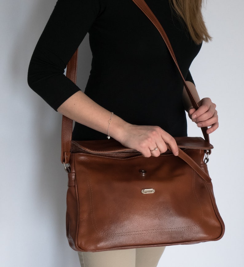 Leather Messenger Bag, Leather Briefcase Bag, Leather Bag, Shoulder Bag, Crossbody Leather Bag Leather Satchel, Cognac Brown Messenger zdjęcie 10