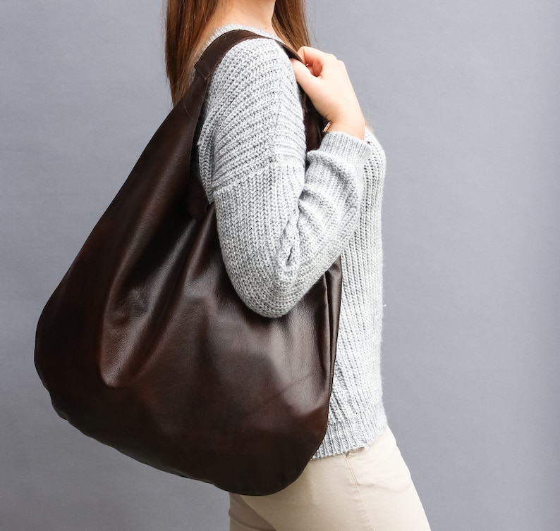 LEATHER HOBO Bag BROWN Oversize Shoulder Bag Everyday Etsy