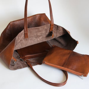 Cognac BROWN OVERSIZE SHOPPER Bag Large Leather Tote Bag Big Shoulder Bag, Travel Bag, Shopping Bag Oversized Tote Everyday Purse image 7