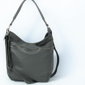 Gray LEATHER HOBO Bag - Crossbody Bag - Everyday Natural Leather Bag, Simple Slouchy Shoulder Bag image 4