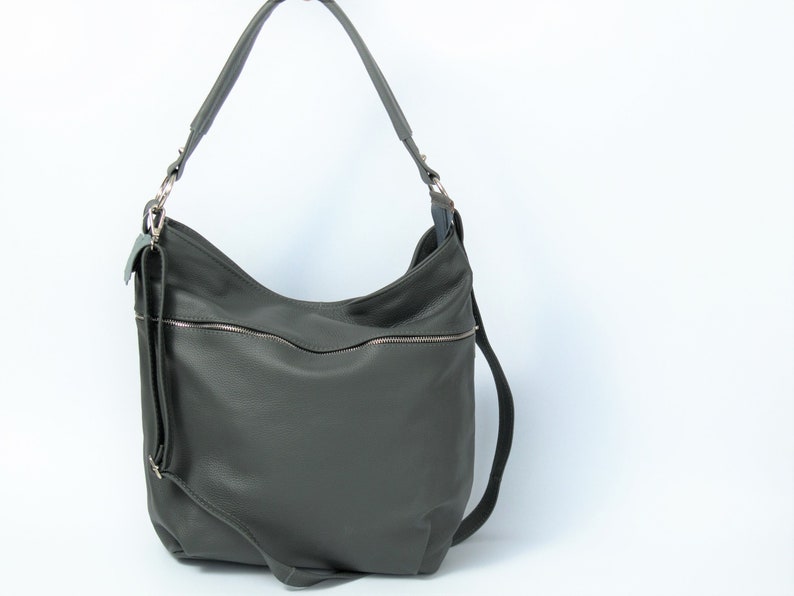 Sac HOBO en cuir gris sac à bandoulière sac en cuir naturel de tous les jours, sac à bandoulière souple simple image 4