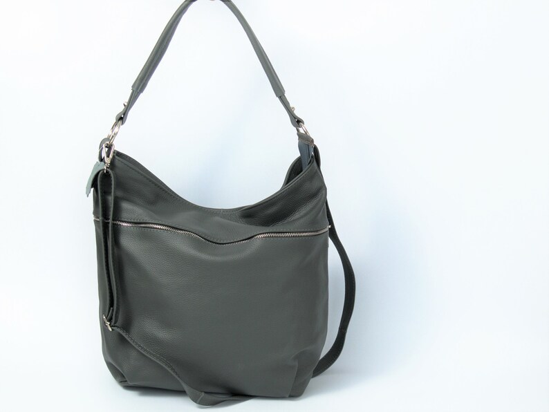 Gray LEATHER HOBO Bag - Crossbody Bag - Everyday Natural Leather Bag, Simple Slouchy Shoulder Bag image 4