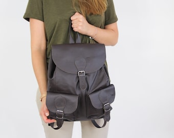 BRAUNer Lederrucksack - Dunkler LEDERRUCKSACK - Großer Rucksack - Laptoptasche - Leder Handtasche - Schultasche - Weekender Tasche