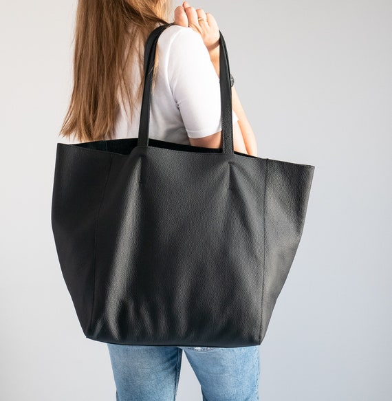 Schwarze Shopper-Tasche aus gewebtem Leder, große Handtasche