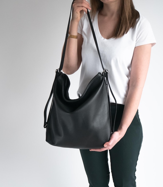 Black CONVERTIBLE Backpack, Black Leather Backpack Purse  display picture 1