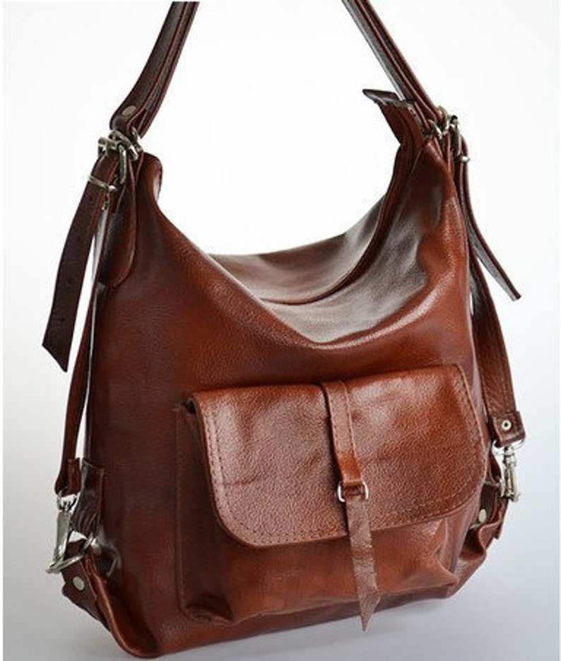 Leather Tote Bag School Bag Gift For Her Cognac Brown Convertible Backpack Leather Backpack Purse Laptop Backpack Leather Handbag