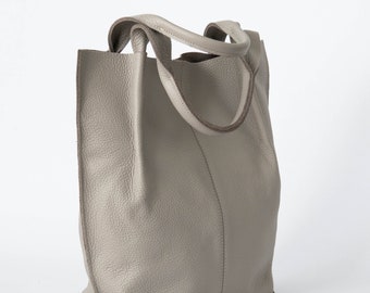 Leather Tote Bag, Large Handbag, Leather Shopper Bag, Large Tote Bag, Shoulder Bag, Leather Purse, Classic Neutral Style, Beige Leather Tote