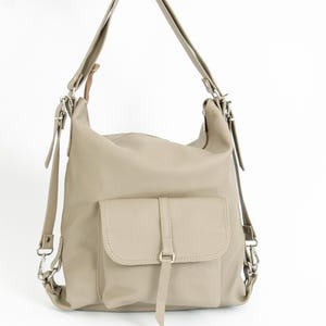 Leather Backpack, Convertible Backpack, Leather Tote Bag, Laptop Backpack, Leather Handbag, School Bag, Beige Leather Backpack