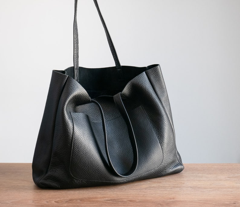 Große Schultertasche, Oversize Ledertasche, große Ledertasche, Alltagstasche, Leder Frauen Geldbörse, große Schultertasche, schwarze Handtasche Bild 10