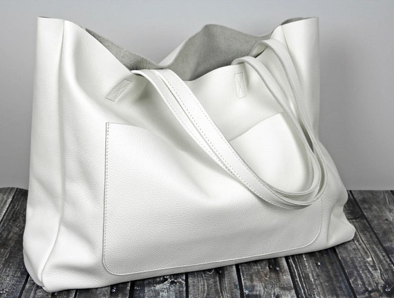 Large white leather tote hotsell