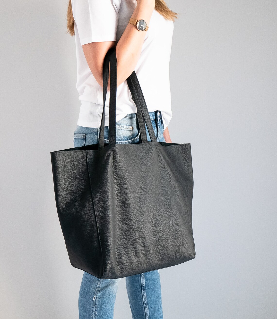 OVERSIZED Tote Bag SCHWARZer Leder Shopper WEICHE Leder Etsy