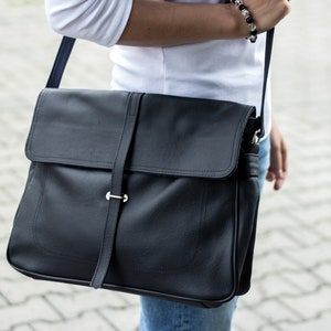 Grand sac messager, cartable en cuir, sac en cuir pour ordinateur portable, sac à bandoulière, sac bandoulière en cuir cartable en cuir, cartable noir
