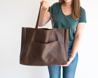 Dark Brown OVERSIZE Leather TOTE Bag, Shopping Bag, Chocolate Leather Purse, Big Shoulder Bag, Leather Bag, Everyday Tote, Large Tote