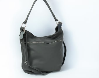Gray LEATHER HOBO Bag - Crossbody Bag - Everyday Natural Leather Bag, Simple Slouchy Shoulder Bag