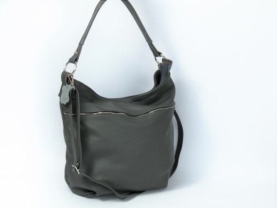 Gray LEATHER HOBO Bag - Crossbody Bag - Everyday Natural Leather Bag, Simple Slouchy Shoulder Bag