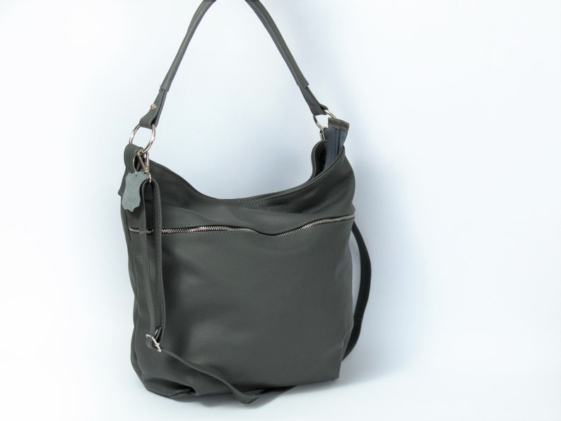 Gray LEATHER HOBO Bag - Crossbody Bag - Everyday Natural Leather Bag, Simple Slouchy Shoulder Bag image 1