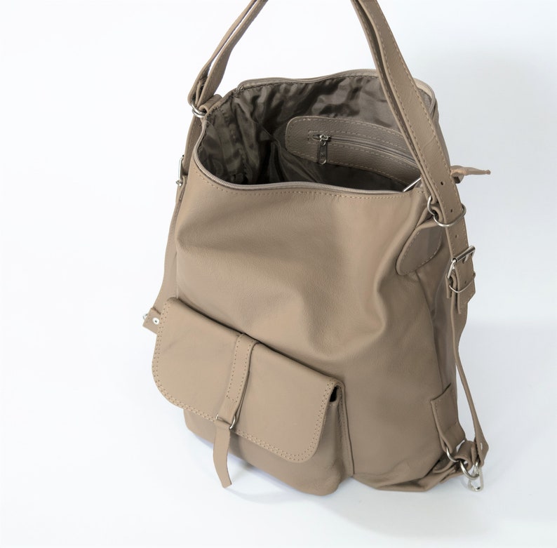 Lederrucksack, Lederrucksack, LederTasche, Laptop Rucksack, Leder Handtasche, Schultasche, Beige Lederrucksack Bild 9