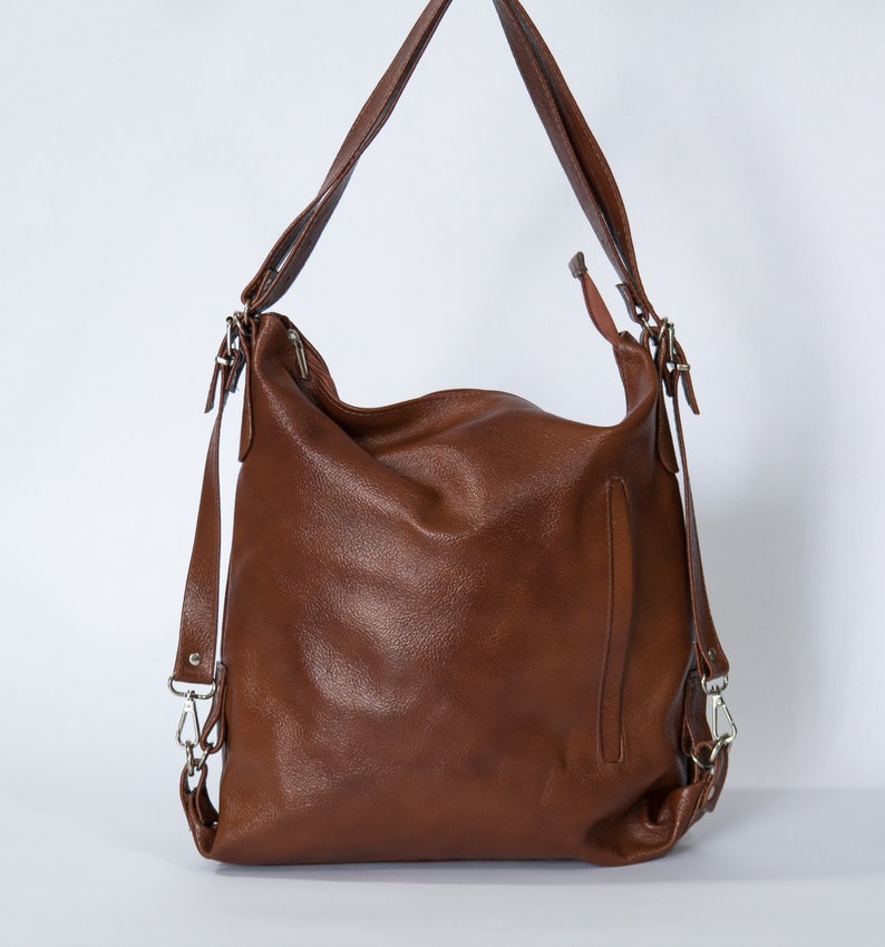 Leather Tote Bag School Bag Gift For Her Cognac Brown Convertible Backpack Leather Backpack Purse Laptop Backpack Leather Handbag