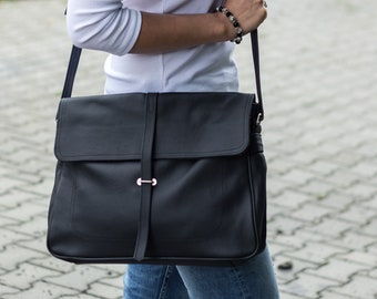 Leather Messenger Bag, Leather Briefcase Bag, Laptop Leather Bag, Shoulder Bag, Crossbody Leather Bag Leather Satchel, Black Messenger