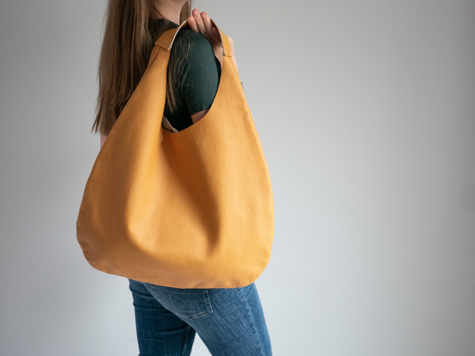 YELLOW Oversize Shoulder Bag LEATHER HOBO Bag Everyday - Etsy