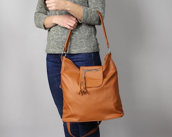 Orange Leather Purse, SHOULDER BAG, Large Crossbody Bag, Everyday Brick Orange Leather Handbag, Leather Hobo Bag