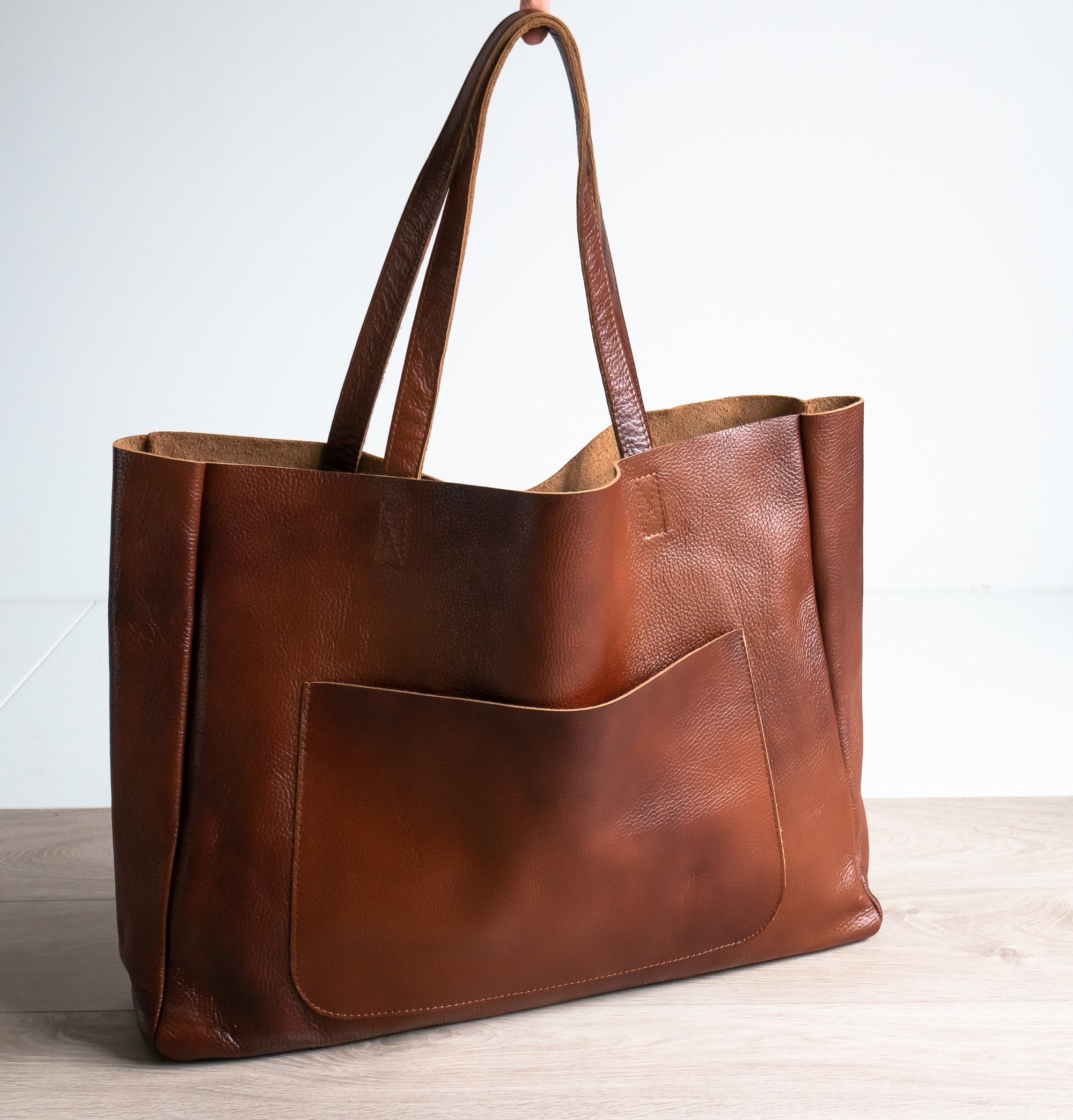COGNAC BROWN OVERSIZE Leather Tote Bag Shopping Bag Leather - Etsy