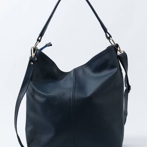 LEATHER HOBO BAG, Navy Blue Leather Handbag, Everyday Tote Bag ...
