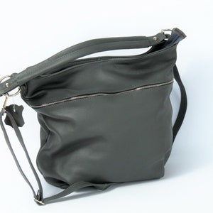 Sac HOBO en cuir gris sac à bandoulière sac en cuir naturel de tous les jours, sac à bandoulière souple simple image 3