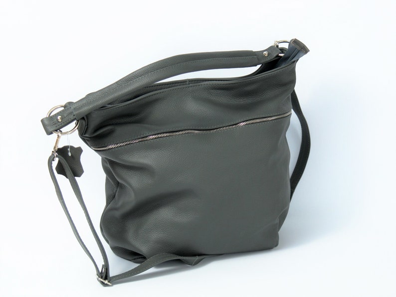 Gray LEATHER HOBO Bag - Crossbody Bag - Everyday Natural Leather Bag, Simple Slouchy Shoulder Bag image 3